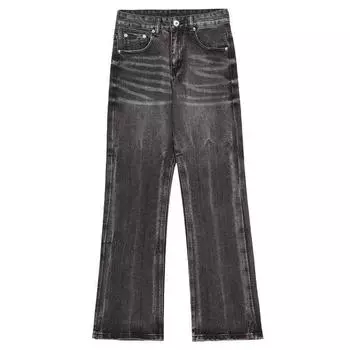 Мужские мешковатые джинсы Y2K, черные, серые, винтажные, хлопковые, джинсовые, широкие брюки, полосатые джинсы для мужчин, корейский летний стиль, строгая одежда S чёрный