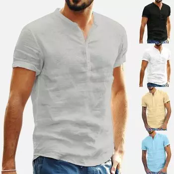 Мужские мешковатые футболки из смеси хлопка, однотонные футболки с короткими рукавами в стиле ретро, топы, блузки L