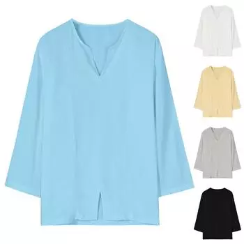 Мужские мешковатые однотонные футболки из смеси хлопка с v-образным вырезом три четверти, топы, блузки L жёлтый