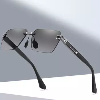 Мужские металлические солнцезащитные очки без оправы с градиентными линзами