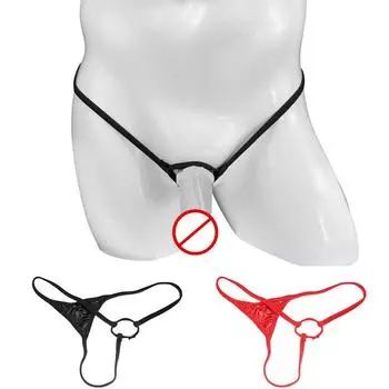 Мужские микро-стринги, трусы, бандажи, бикини, нижнее белье, стринги с отверстием для пениса и Т-образной спинкой