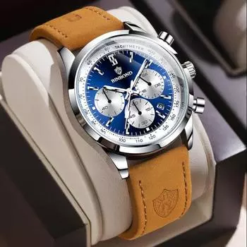 Мужские многофункциональные кварцевые часы с тремя циферблатами и шестью стрелками, водонепроницаемые, светящиеся, студенческие спортивные часы с календарем синий