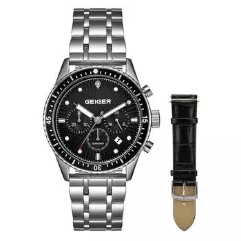 Мужские многофункциональные металлические часы Geiger Diamond GE8047BS + кожаный ремешок, популярные корейские часы