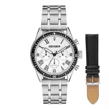 Мужские многофункциональные металлические часы Geiger с бриллиантами GE8058WS + кожаный ремешок, популярные корейские часы