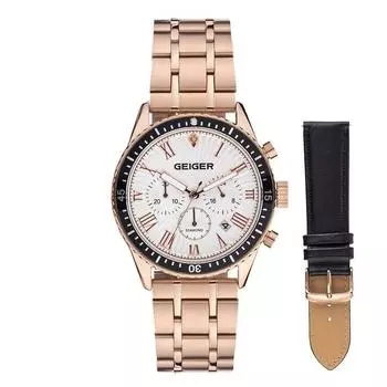 Мужские многофункциональные металлические часы Geiger с бриллиантами GE8058RG + кожаный ремешок, популярные корейские часы