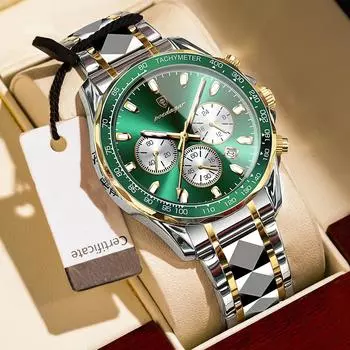 Мужские многофункциональные водонепроницаемые светящиеся кварцевые часы с календарем, многофункциональные часы с тремя глазами, изысканные подарочные часы для мужчин Golden & Blue