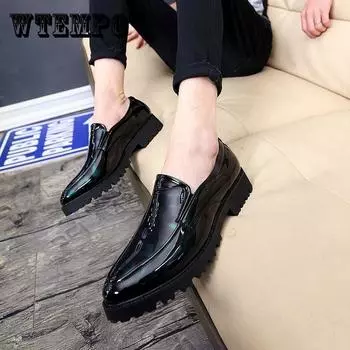 Мужские модельные туфли из искусственной кожи, модные мужские формальные оксфорды, повседневная деловая обувь с плоским острым носком 44