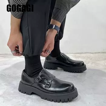 Мужские модельные туфли. Мужские весенне-осенние модные лоферы. Мужские туфли-оксфорды. Кожаные туфли на платформе. Повседневная офисная деловая обувь. 38