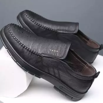 Мужские модельные туфли, повседневная обувь из натуральной кожи, мягкая легкая нескользящая водонепроницаемая повседневная обувь, износостойкая обувь 40 чёрный