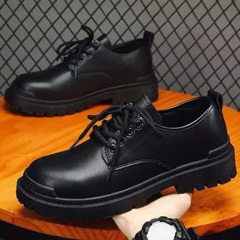 Мужские модельные туфли, туфли из искусственной кожи, мужские удобные роскошные повседневные туфли в британском стиле с низким берцем, туфли на платформе, мужская официальная обувь, размер 44 чёрный