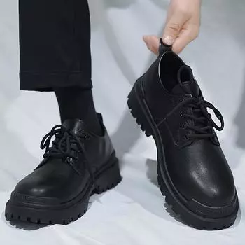 Мужские модельные туфли, туфли из искусственной кожи, мужские удобные роскошные повседневные туфли в британском стиле с низким берцем, туфли на платформе, мужская официальная обувь, размер 39 чёрный