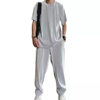 Мужские модели весна-лето плюс размер однотонная тонкая футболка с короткими рукавами + быстросохнущие брюки спортивный комплект из двух предметов 5XL