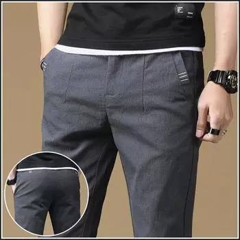 Мужские модели весна-осень больших размеров, однотонные, с эластичной резинкой на талии, свободные, прямые, деловые брюки, дышащие, удобные брюки 38
