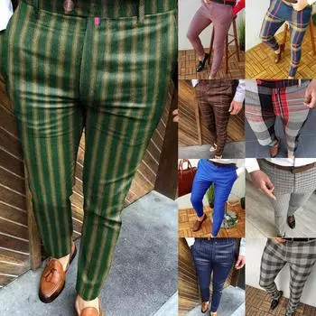 Мужские модные эластичные облегающие брюки для гольфа в клетку в деловом стиле L синий