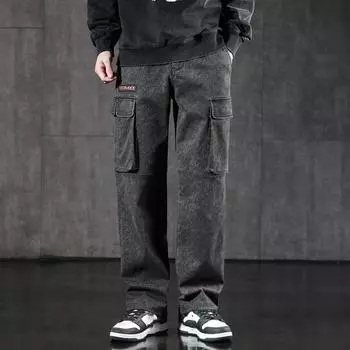 Мужские модные эластичные свободные широкие брюки XXXXXL чёрный