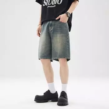 Мужские модные американские повседневные свободные летние джинсовые шорты - коллекция 2024 года. S синий