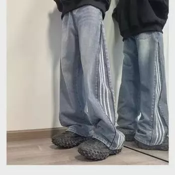 Мужские модные американские ретро-рваные широкие джинсы с полосками 3XL чёрный