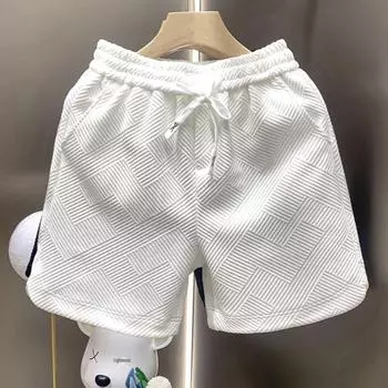 Мужские модные белые шорты с ромбовидным узором - стильные летние домашние полубрюки 3XL (165-180 kg) чёрный