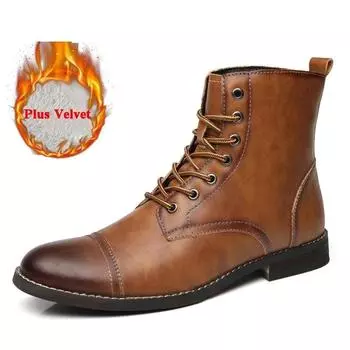 Мужские модные ботинки, британские винтажные кожаные ботинки, мужские ботинки, осенне-зимний дизайн, плюс бархатные теплые мужские ботильоны Zapatos Hombre 39 коричневый