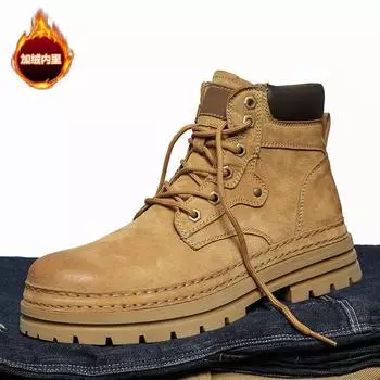 Мужские модные ботинки-карго 2024 года с высоким берцем. Удобные и универсальные теплые походные ботинки из флиса. 39