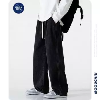 Мужские модные брендовые черные джинсы, мужские свободные прямые брюки унисекс, универсальные широкие брюки в американском стиле High Street XXXL