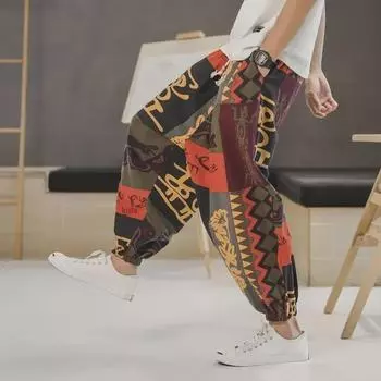 Мужские модные брюки Nine-Point из хлопка и льна: Свободная, легкая повседневная одежда в китайском стиле для весны/лета 2023 г. 2XL