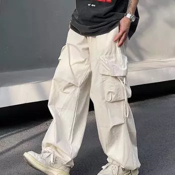 Мужские модные брюки свободного кроя с множеством карманов и широкими штанинами M чёрный