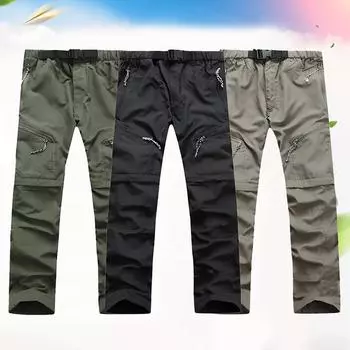 Мужские модные быстросохнущие длинные брюки-трансформеры на молнии, шорты для активного отдыха, походные брюки-карго, S-5XL S чёрный