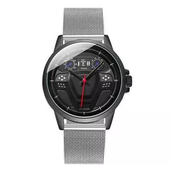 Мужские модные часы Direction Disc Cab с большим циферблатом и стальным ремешком серебряный