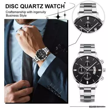 Мужские модные часы из нержавеющей стали с датой, водонепроницаемые наручные часы с хронографом, водонепроницаемые часы из нержавеющей стали One Size