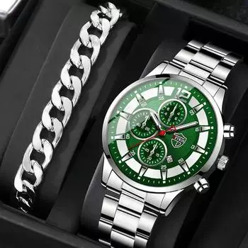 Мужские модные часы-календарь DEYROS, мужские кварцевые часы со стальным ремешком и имитацией трех глаз и браслетом из нержавеющей стали, лучший выбор для подарков мужчинам