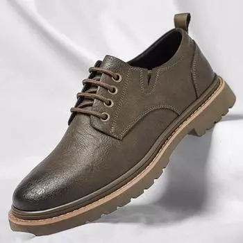 Мужские модные деловые кожаные туфли в британском стиле с низким вырезом, дышащие, на толстой подошве, ретро-рабочие туфли большого размера из кожи 38 чёрный