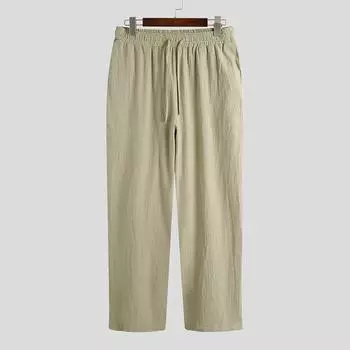 Мужские модные длинные брюки на шнурке, свободные повседневные однотонные мужские шаровары с эластичной резинкой на талии