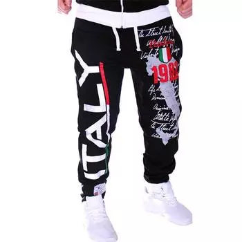 Мужские модные длинные брюки с буквенным принтом, свободные спортивные штаны для бега, активные брюки L чёрный
