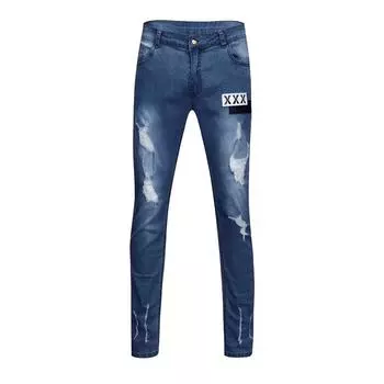 Мужские модные джинсовые хлопковые однотонные брюки с прямыми карманами, потертые джинсовые брюки M