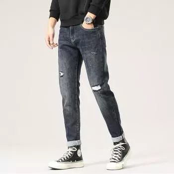 Мужские модные джинсы с рваными дырками и эластичными маленькими повседневными джинсовыми брюками Harlan для мужчин 28