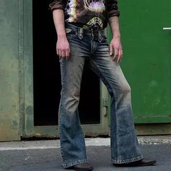 Мужские модные джинсы, слегка расклешенные зауженные джинсы, дизайнерские классические джинсовые брюки-клеш, большие размеры S темно-синий