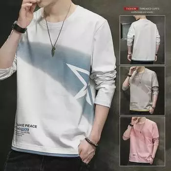 Мужские модные футболки с длинным рукавом в гонконгском стиле: Универсальный, свободный крой для весны и осени M