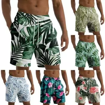 Мужские модные гавайские пляжные спортивные повседневные шорты с принтом и ремешками, брюки M красный