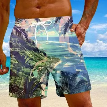 Мужские модные гавайские принты с эластичной талией, повседневные штаны для йоги, пляжные шорты L синий