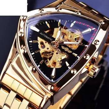 Мужские модные и повседневные автоматические механические часы с полым треугольником