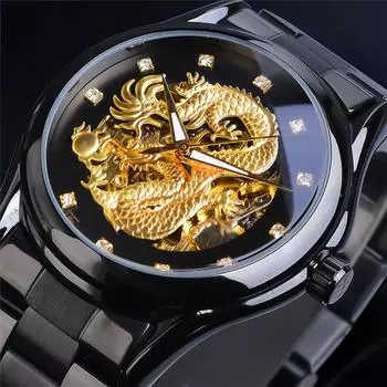 Мужские модные и повседневные часы Dragon Watch в европейском и американском стиле со стальным ремешком, водонепроницаемые, автоматические механические часы
