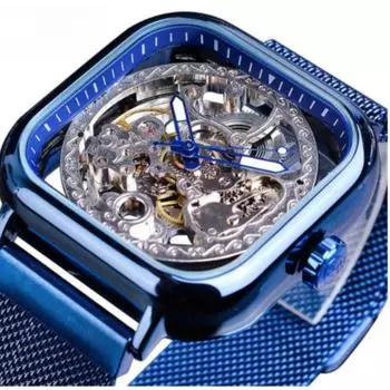 Мужские модные и повседневные механические часы с полым механизмом в европейском и американском стиле с автоматическим механизмом