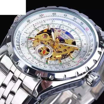 Мужские модные и повседневные механические часы с большим циферблатом и полым механизмом
