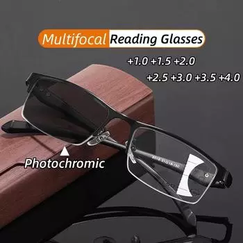 Мужские модные изменяющие цвет очки для пресбиопии, модные мультифокальные очки для чтения, умные фотохромные солнцезащитные очки для мужчин и женщин 1.5