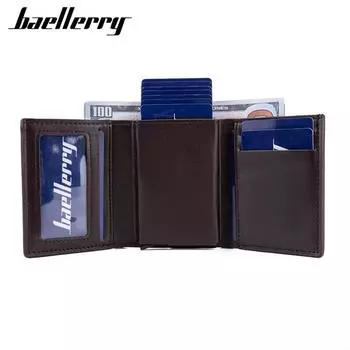 Мужские модные кошельки Baellerry, RFID-защита, держатель для карт, деловой тройной кошелек, кошелек для монет, винтажный дизайн, сумки для денег 9*10*3.5cm чёрный