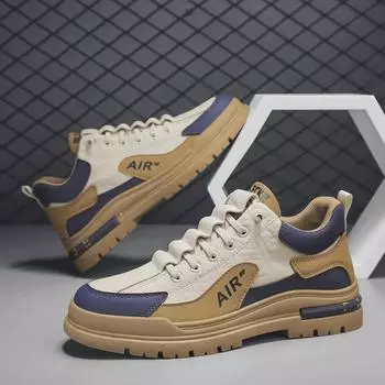 Мужские модные кожаные кроссовки осень/зима 2024 года — толстая подошва, средняя высота верха 39 синий/хаки