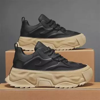 Мужские модные кожаные кроссовки Xuheng 6 Season - черные, молодежный повседневный стиль осень/зима с функцией увеличения роста 45