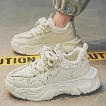 Мужские модные кроссовки с толстой подошвой из дышащей сетки 44 белый