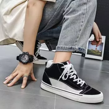 Мужские модные кроссовки, трендовые высокие студенческие туфли, повседневная обувь, удобные нескользящие кроссовки для бега на открытом воздухе, мужские вулканизированные 39 чёрный